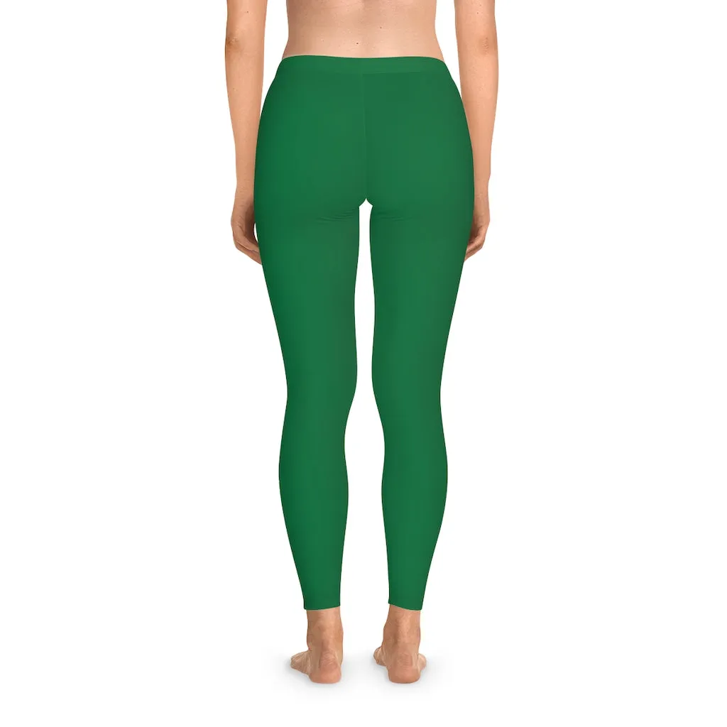 Dark Green Solid Color Tights, Green Solid Color Designer Comfy Women's Stretchy Leggings- Made in USA