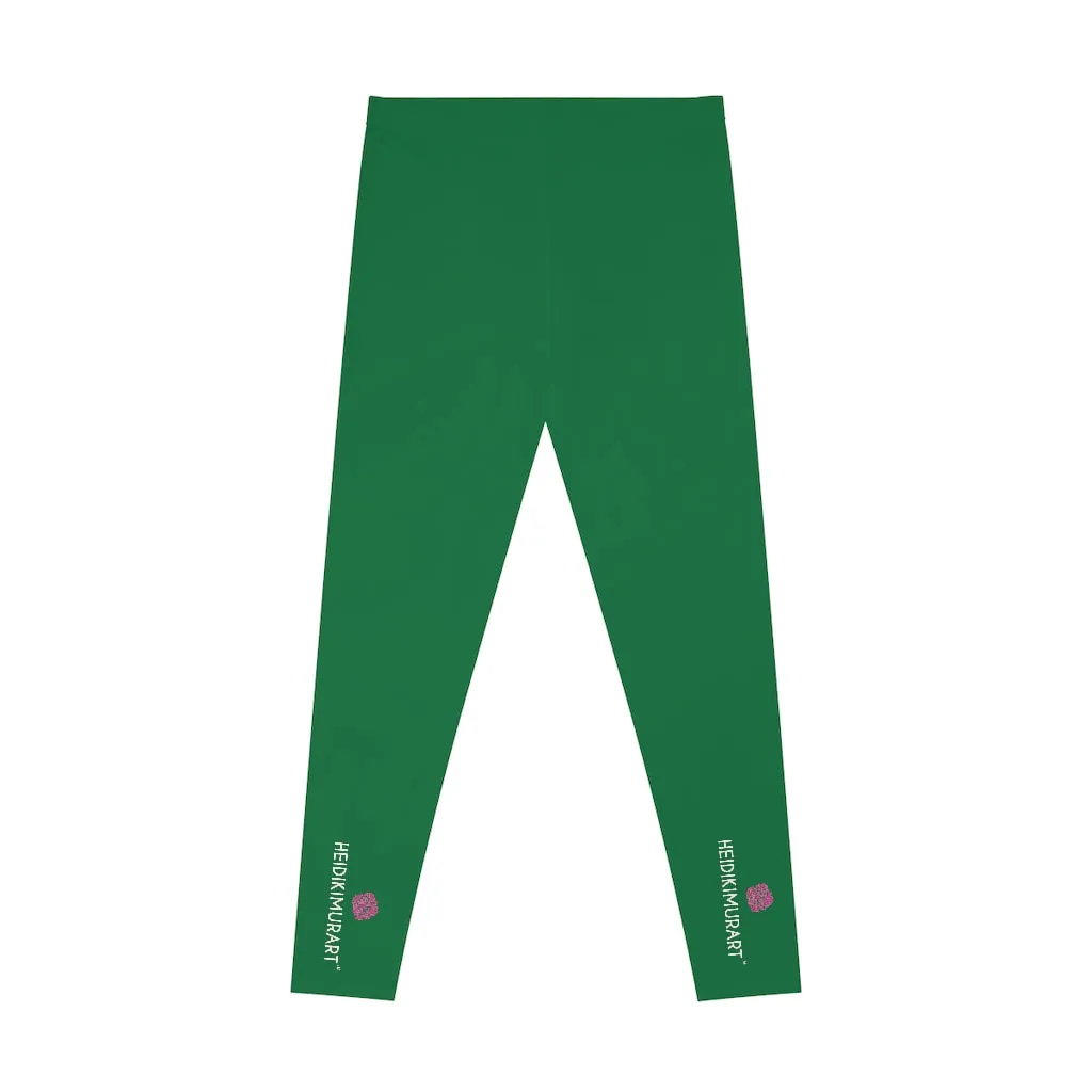 Dark Green Solid Color Tights, Green Solid Color Designer Comfy Women's Stretchy Leggings- Made in USA